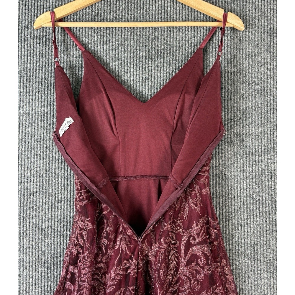 Y2K Burgundy Glitter Mesh Overlay Maxi Prom Dress Dark Feminine Glam‎ Formal 0 - Picture 6 of 11
